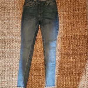 Free People Blue Skinny Jeans with Natural Fading